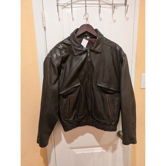 VTG Boulder Ridge Mens L Black Leather Jacket Bomber - Picture 2 of 16
